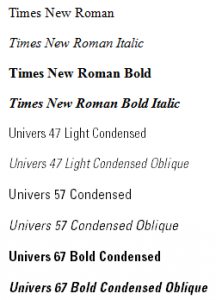 Times and Univers fonts