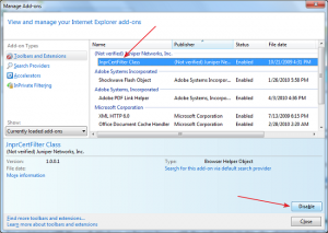 Internet Explorer Cert Filter Add-on