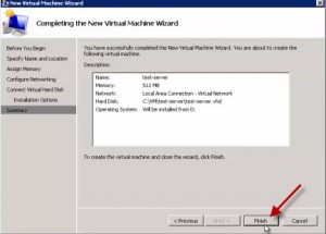 Completing the New Virtual Machine Wizard