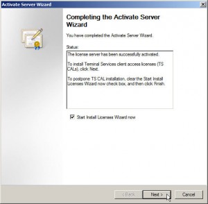Completing the Activate Server Wizard