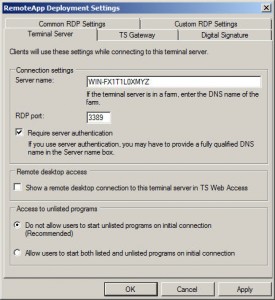 Terminal Server Settings
