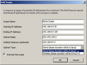 Select DHCP Scope Subnet Tyoe