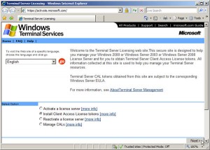 Terminal Server Licensing Web site