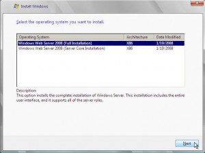 Select Windows Web Server 2008 Version