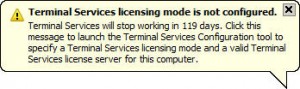 Terminal Services Licensing mode is not configured