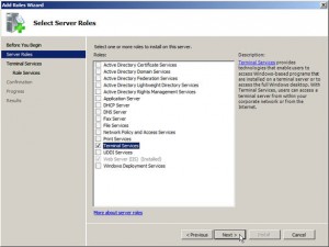 Select Terminal Services Role