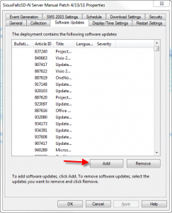 Software Updates - Deployment Management Properties - Software Updates Tab