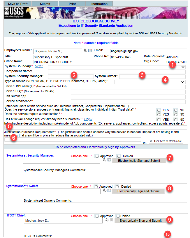 Image of exception to IT security form