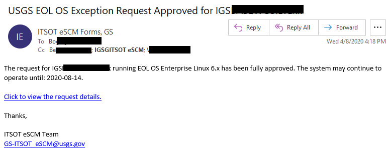 Example of approved request included the approved extension date