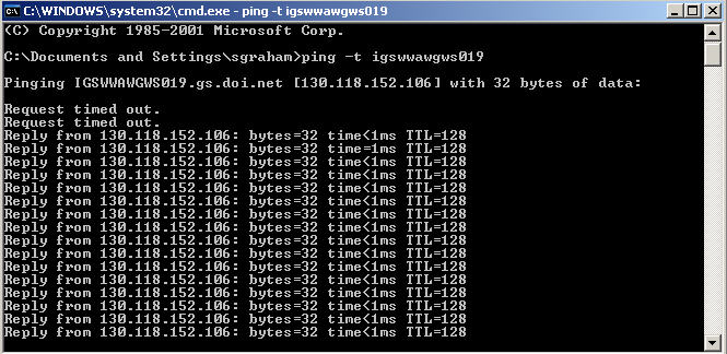 Command Line: result of ping with -t option