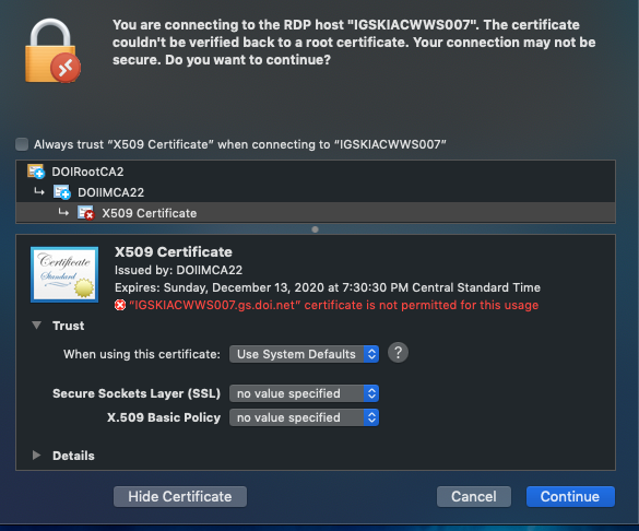 Trust certificate