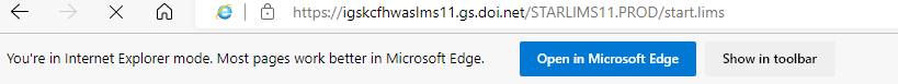 Edge prompt that displays when a page is opened in Internet Explorer mode. It says: "You're in Internet Explorer mode. Most pages work better in Microsoft Edge."